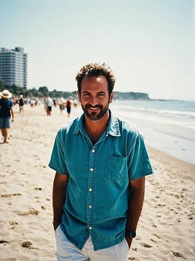 Candid Beach Portrait: Man in Summer Casual