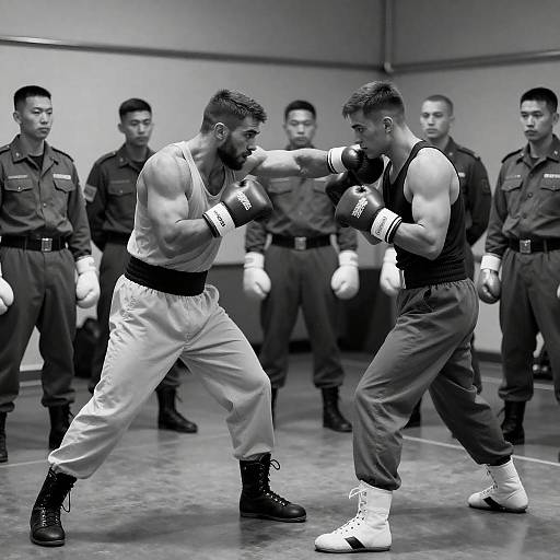 Dramatic Black-and-White Boxing Scene