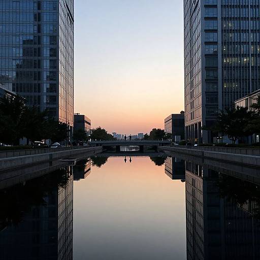 Symmetrical Skyscrapers at Dusk