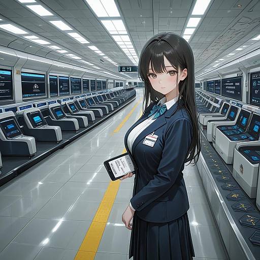 Young Woman at Airport Security Checkpoint