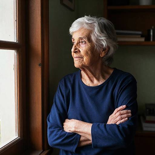 Elderly Woman in Sunlit Doorway