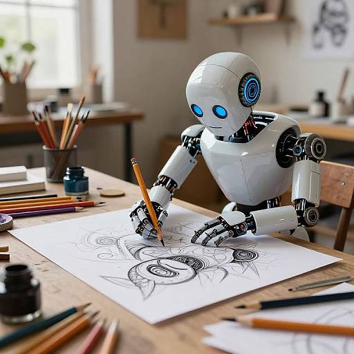 Artistic Robot Creating Whimsical Sketches