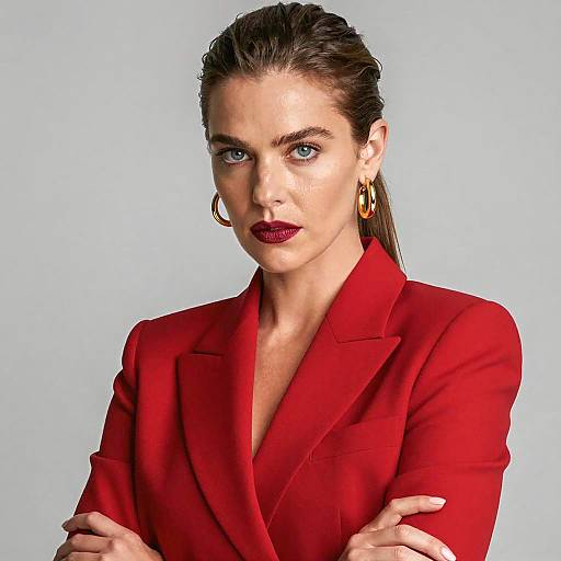 Woman in Red Blazer with Intense Expression