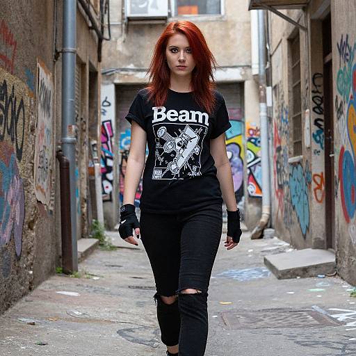 Fiery Redhead in Urban Alleyway