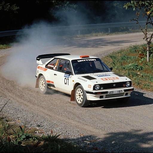 Vintage Rally Car Drifting on Gravel
