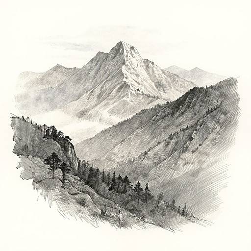 Dramatic Mountain Landscape Drawing