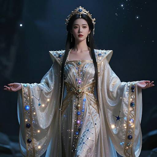Celestial Priestess in Ornate Cosmic Robe