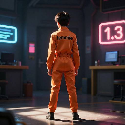 Cyberpunk Temmie in Orange Suit