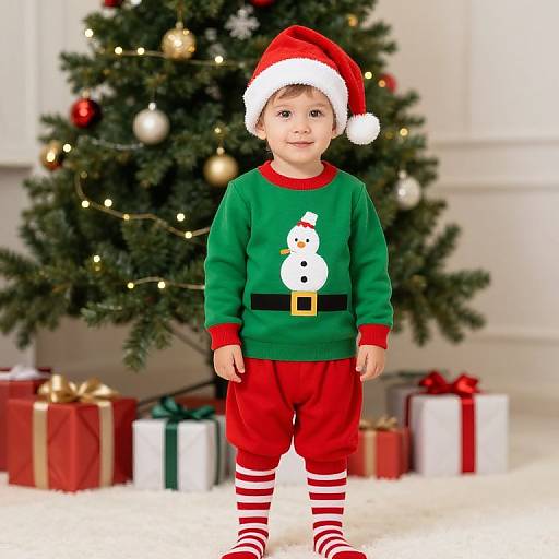 Festive Christmas Boy by Tree