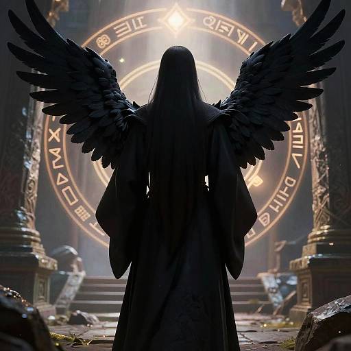 Mysterious Figure with Black Wings