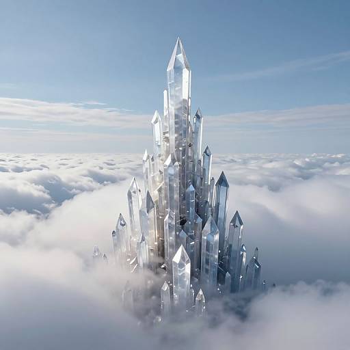 Ethereal Crystalline Spire in Clouds