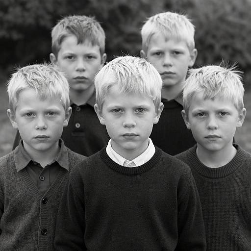 Identical Boys in Black-and-White Snapshot