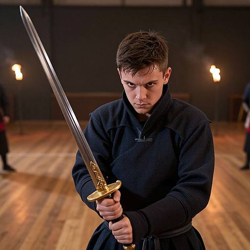Young Apprentice Swordsman Training Scene