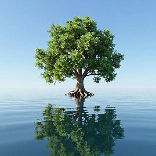 Surreal Floating Tree Reflection Scene