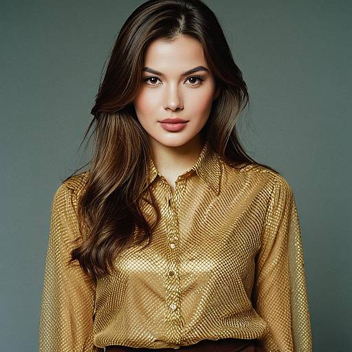 Woman in Gold Sheer Blouse