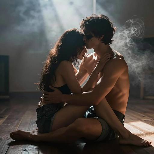 Intimate Embrace in a Smoky Setting
