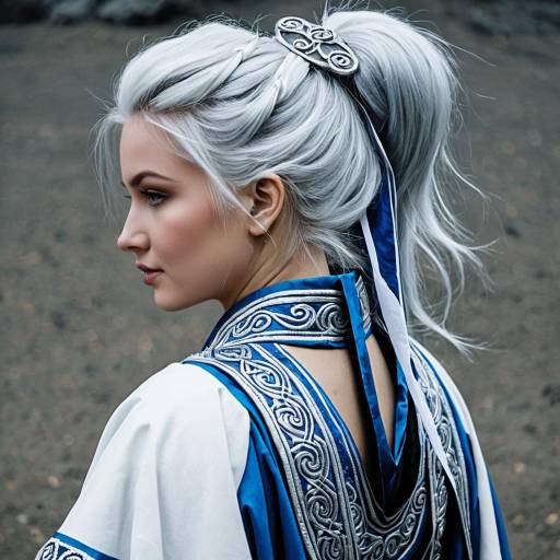 Silver Haired Woman in Blue and White Ceremonial Robe