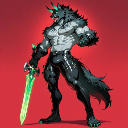 Muscular Werewolf Warrior with Emerald Eyes Muscular Werewolf Warrior with Emerald Eyes