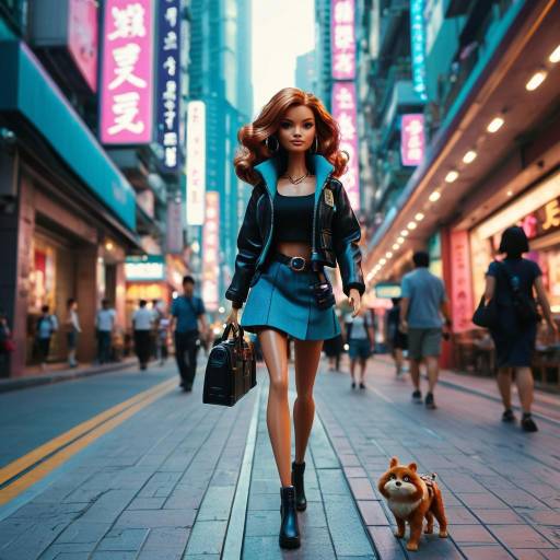 Cyberpunk Barbie Detective in Hong Kong Street