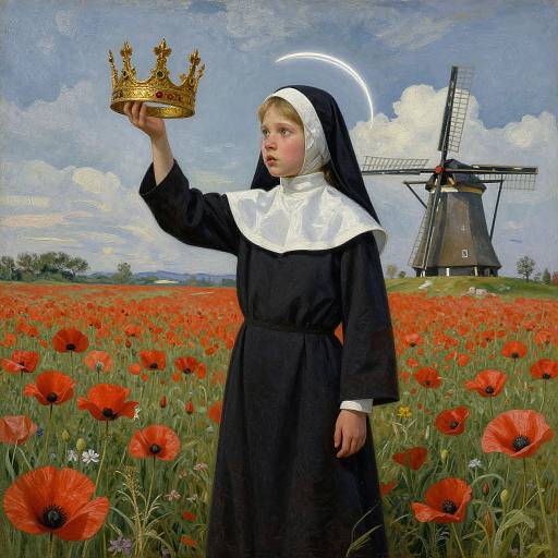 Child Nun with Halo in Poppy Field