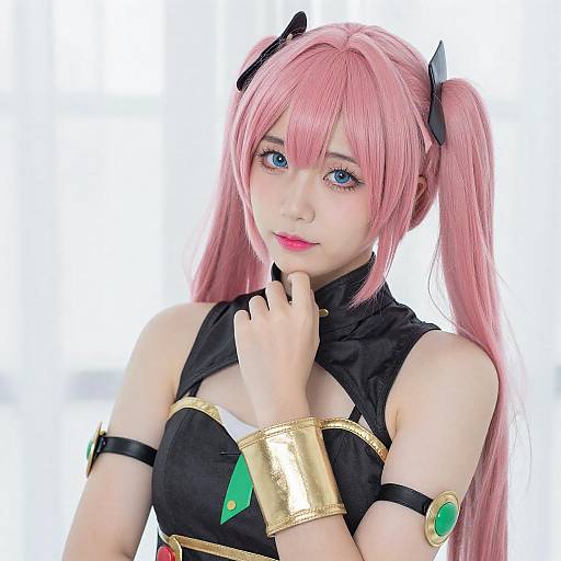 Cosplay Woman with Pink Twin-Tails