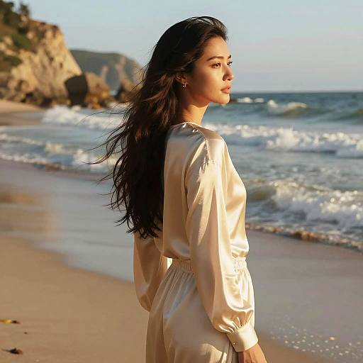 Woman on Serene Golden Hour Beach