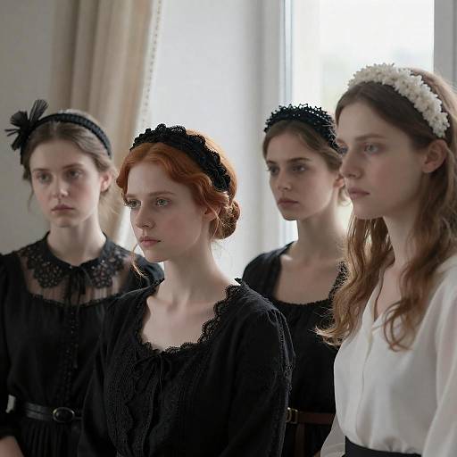 Portrait of Four Women Wearing Lace Headpieces