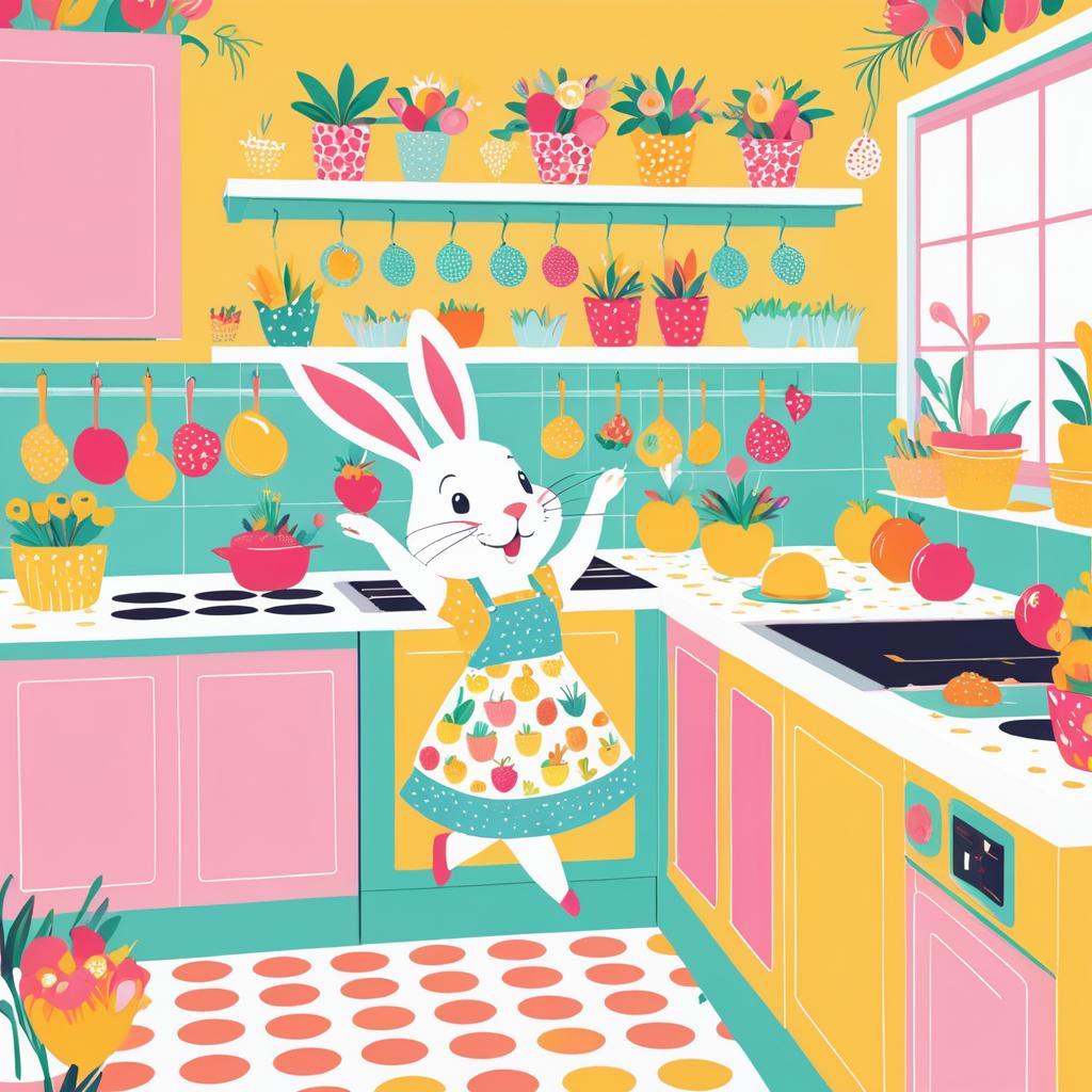 Whimsical Rabbit Baking Cupcakes Joyfully