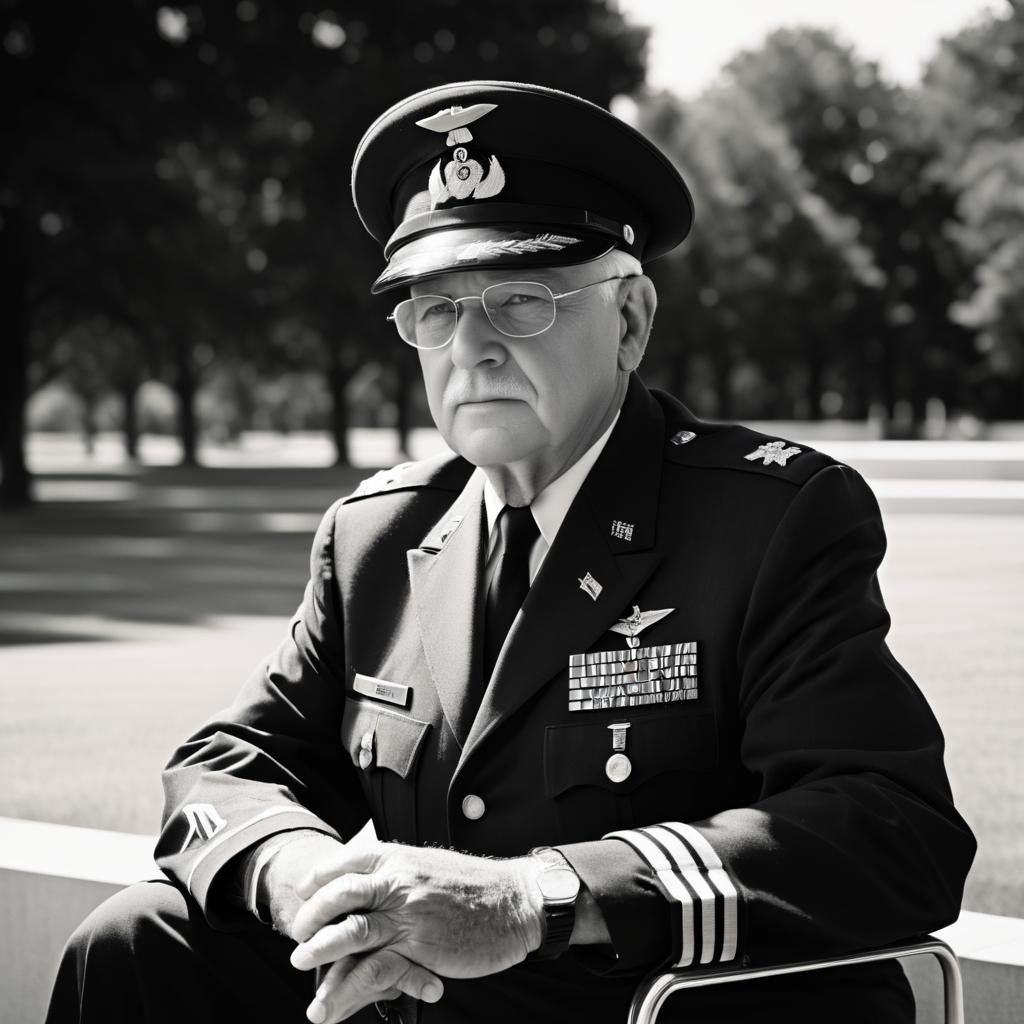 Veteran at Memorial in Classic Black and White