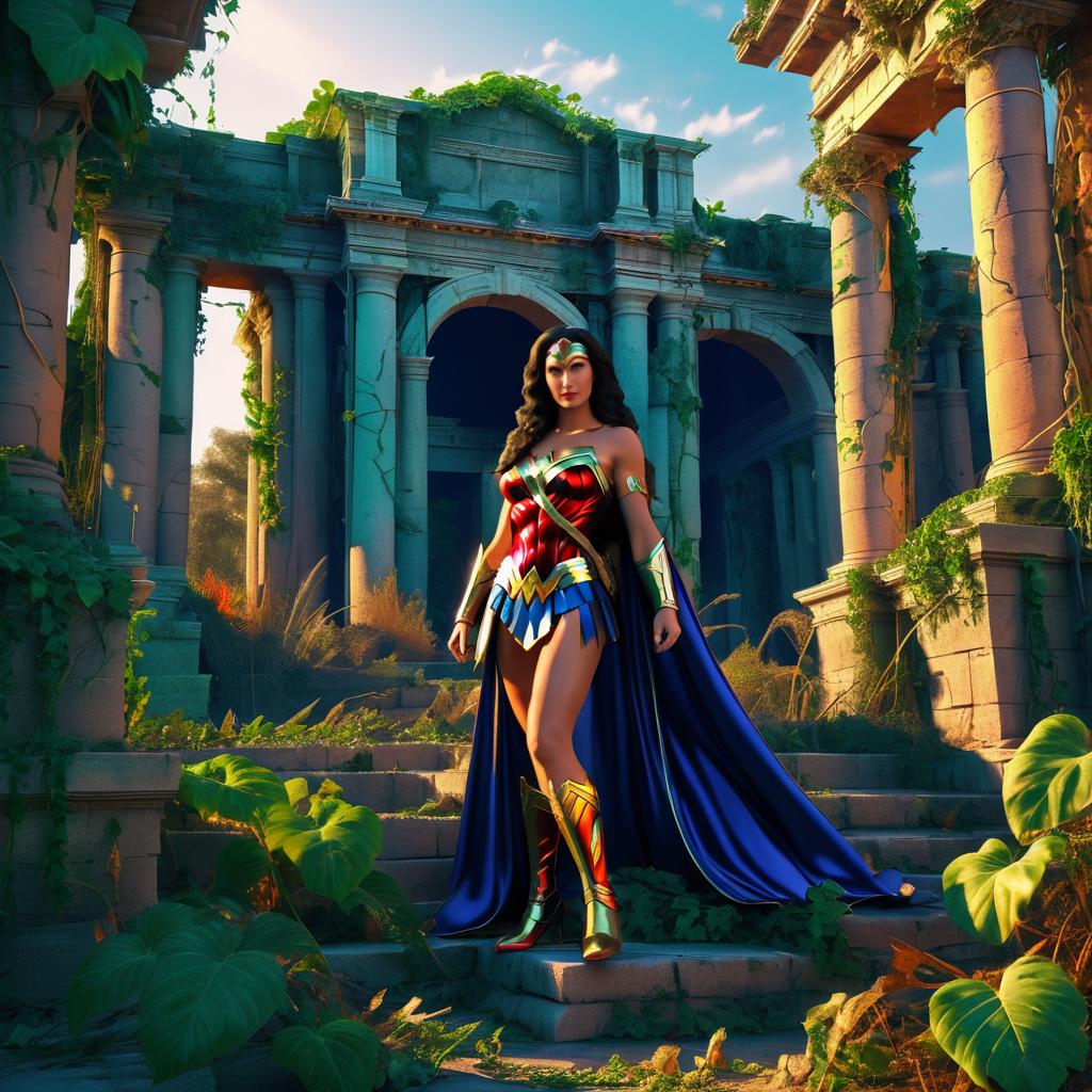 Halloween Wonder Woman in Ancient Ruins