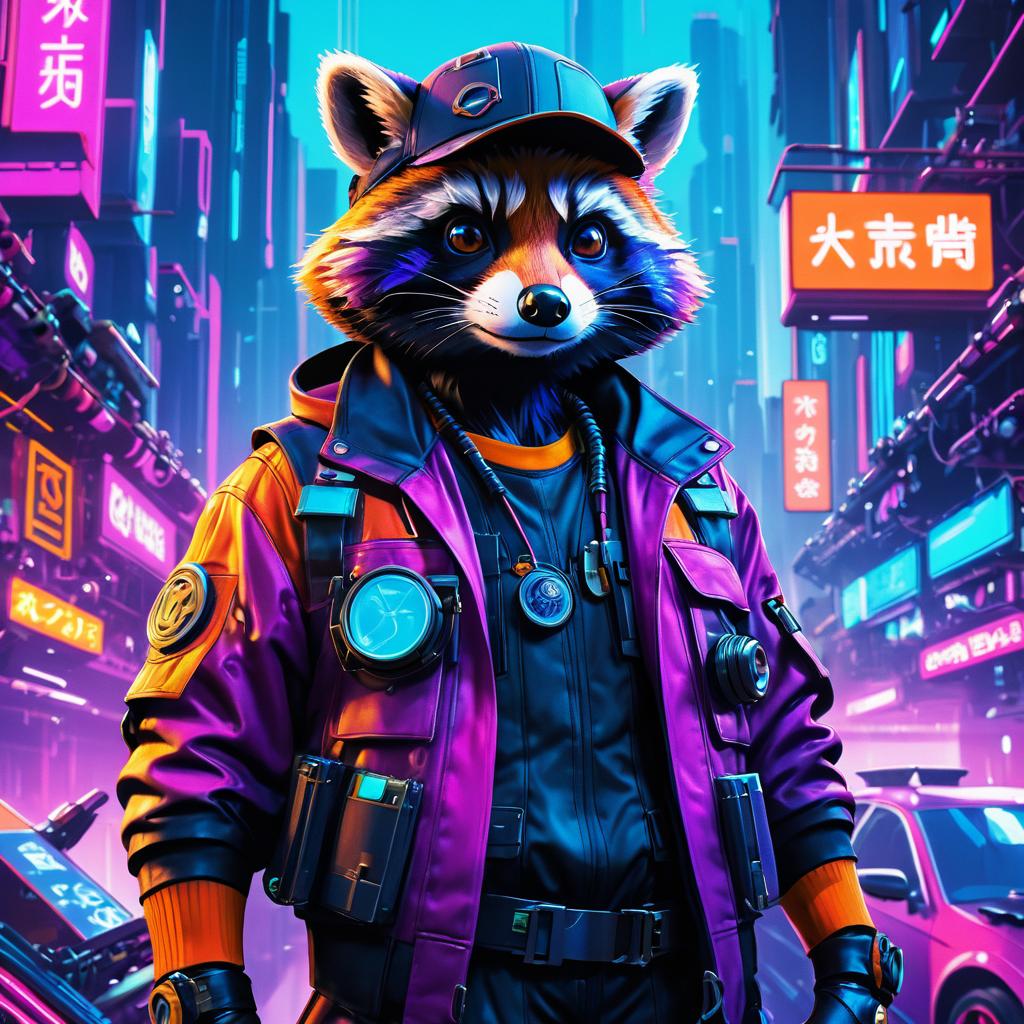 Cunning Raccoon Thief in Cyberpunk Style