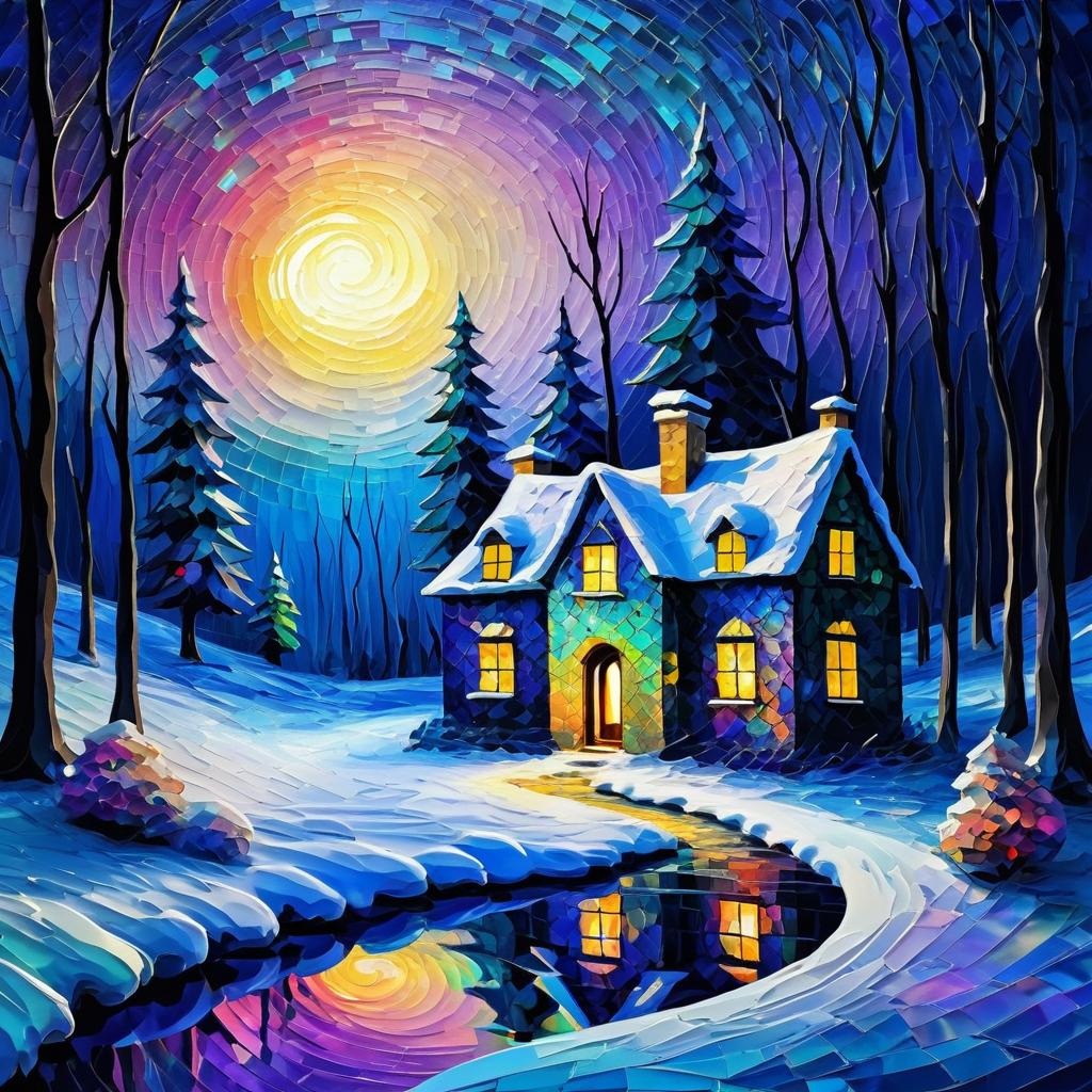 Mystical Winter Night with a Mysterious House