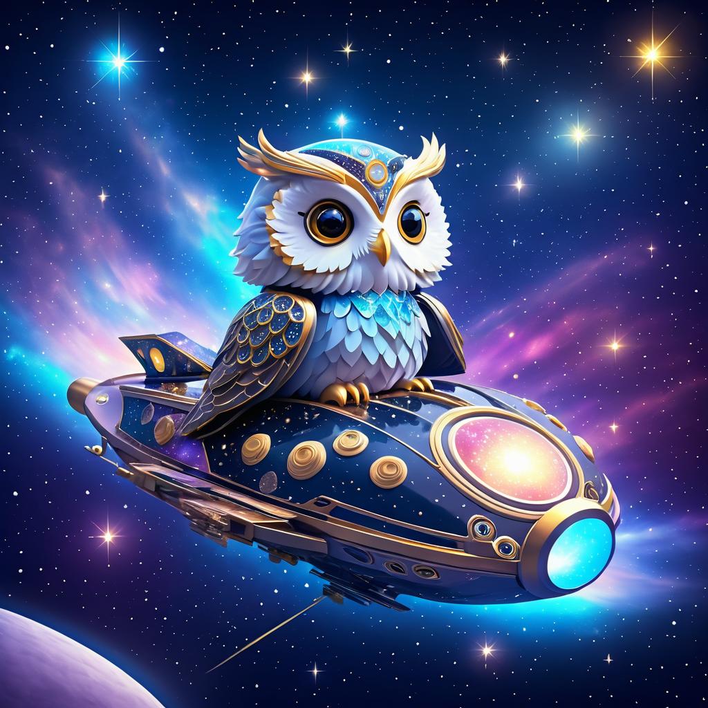 Majestic Owl on a Celestial Spaceship