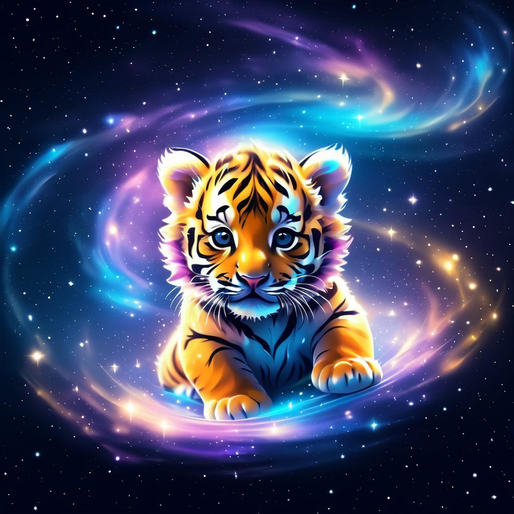 Surreal Baby Tiger in Cosmic Wonderland