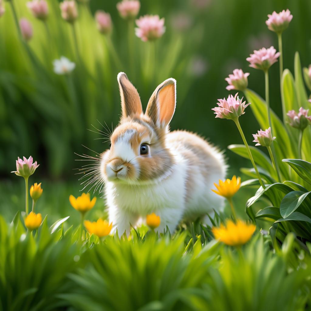 Cinematic Baby Rabbit in Flower Garden