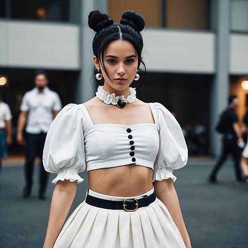 Young Woman in White Crop Top and Skirt