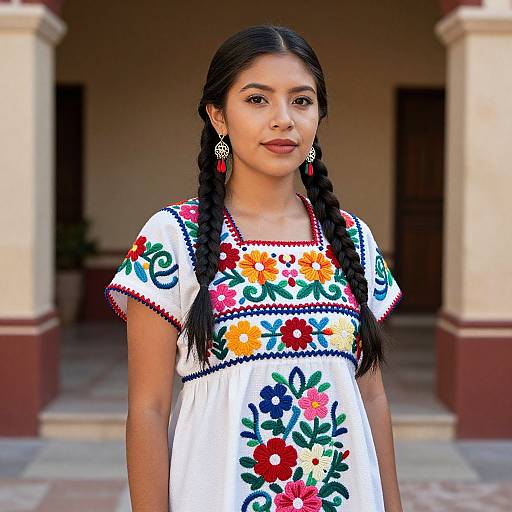 Mayan Woman in Embroidered Dress