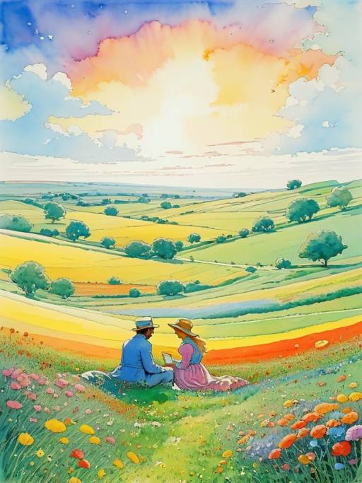 Serene Love Picnic in Colorful Nature