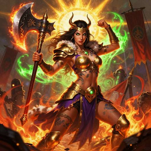 Fiery Warrior Queen in Glowing Armor