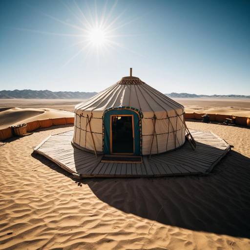 Yurt in Gobi Desert at Midday Sun