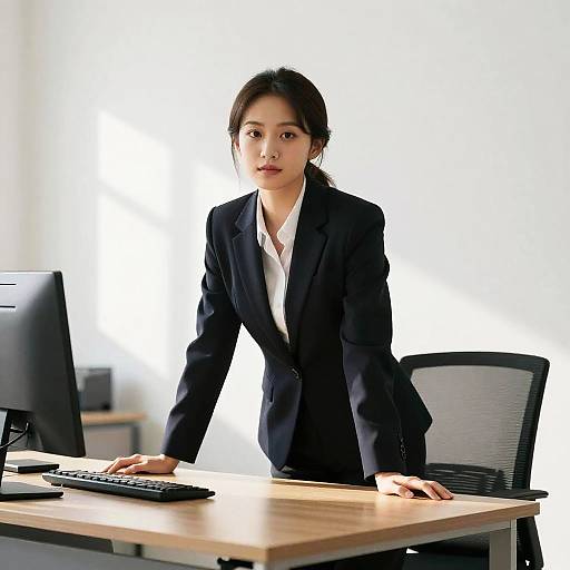 Confident Young Professional Leaning Pose