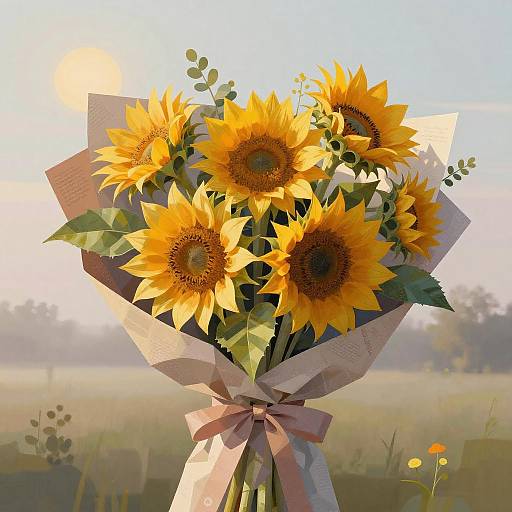 Cubist Sunflower Bouquet at Dawn