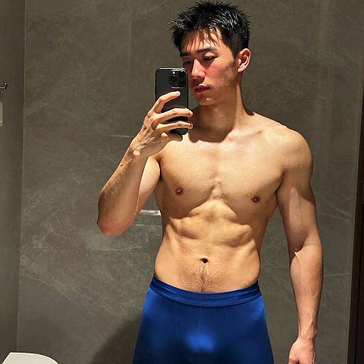 Photorealistic Wet Shirtless Mirror Selfie Closeup