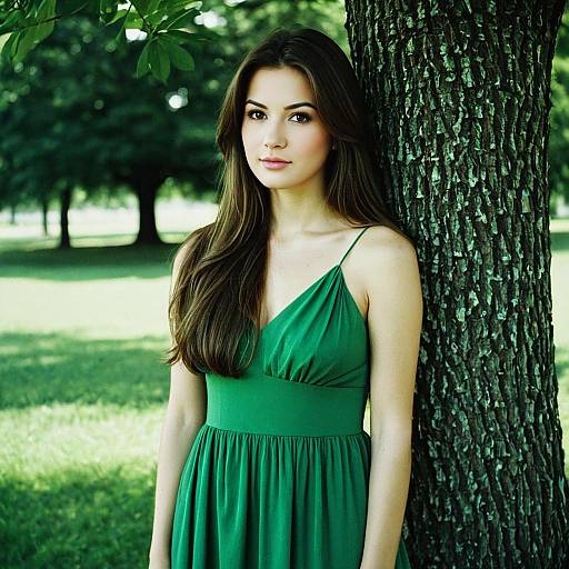 Realistic Girl in Green Dress Outdoors