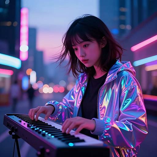 AI Tween Girl in Neon Futuristic City