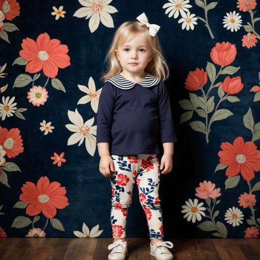 Toddler Girl in Floral Outfit Against Flower Wall