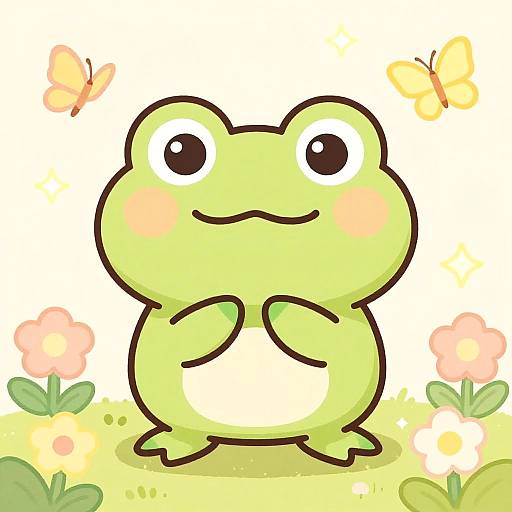Adorable Chibi Frog in Pastel Garden