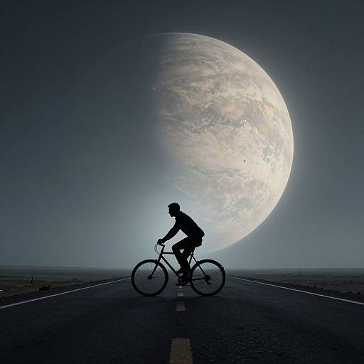 Silhouette of Man Cycling by Giant Planet