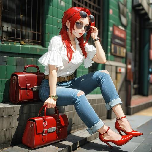 Stylish Fantasy Girl in Denim Outfit