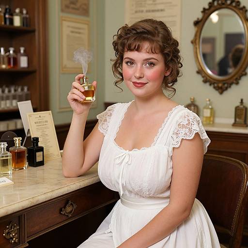 Vintage Parisian Perfumery Girl Portrait